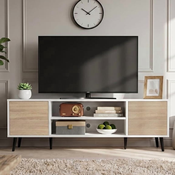 Homall 50'' Modern TV Stand for TVs up to 55'', Wood Entertainment Center with Storage Drawers & Cable Management for Living Room, White & Walnut