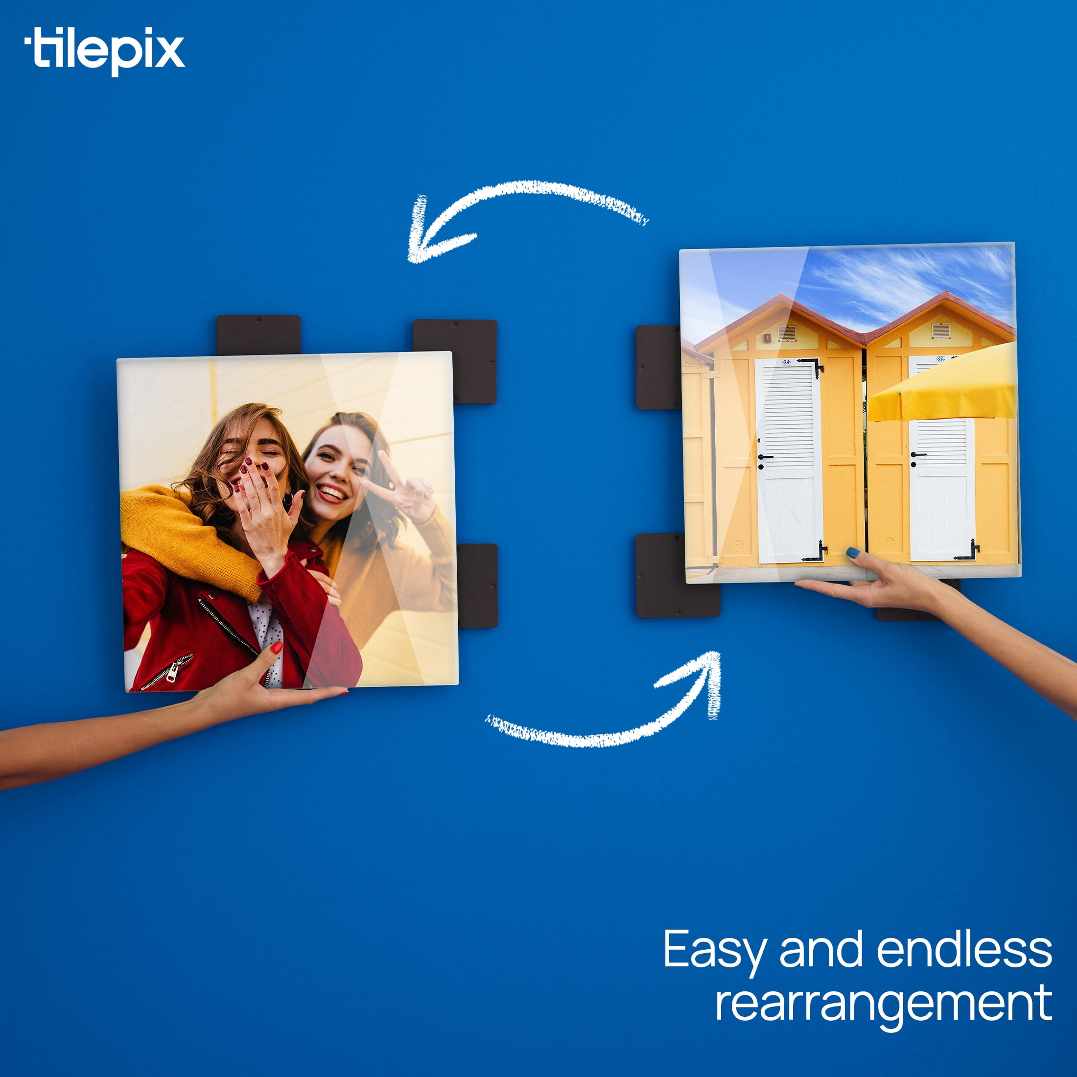 TilePix Glass Premium 16x16 Glass Picture Tile - Customizable Magnetic Photo Tile Picture Frame, Nail-Free Hanging Photo Tile