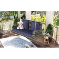 thumbnail image 2 of YYAo 2-Person Wicker Hanging Porch Swing with Chains, Cushion, Pillow, Rattan Swing Bench for Garden, Backyard, Pond. (Gray Wicker, Blue Cushion), 2 of 10