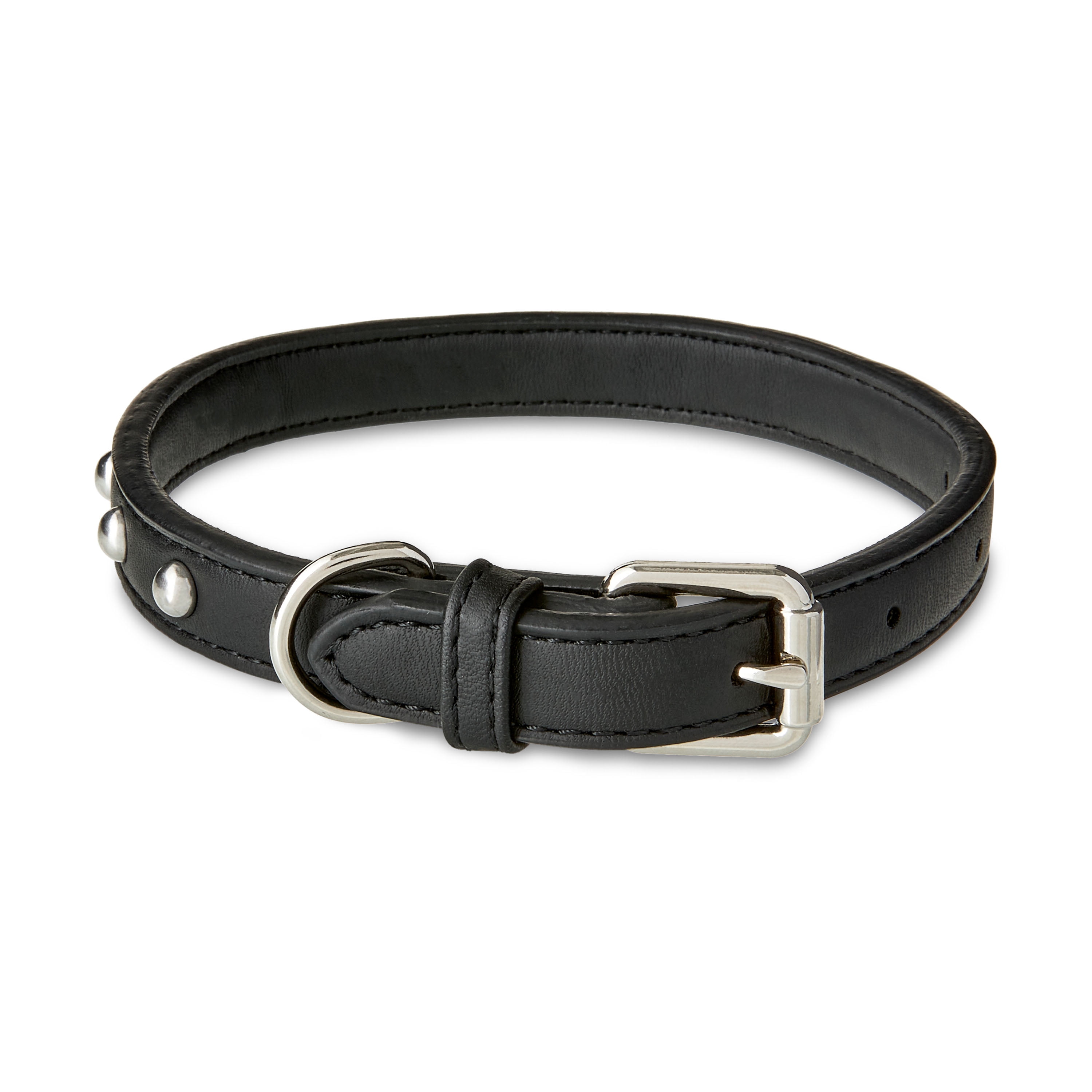 Vibrant Life Studded Leather Adjustable Dog Collar, Black, S