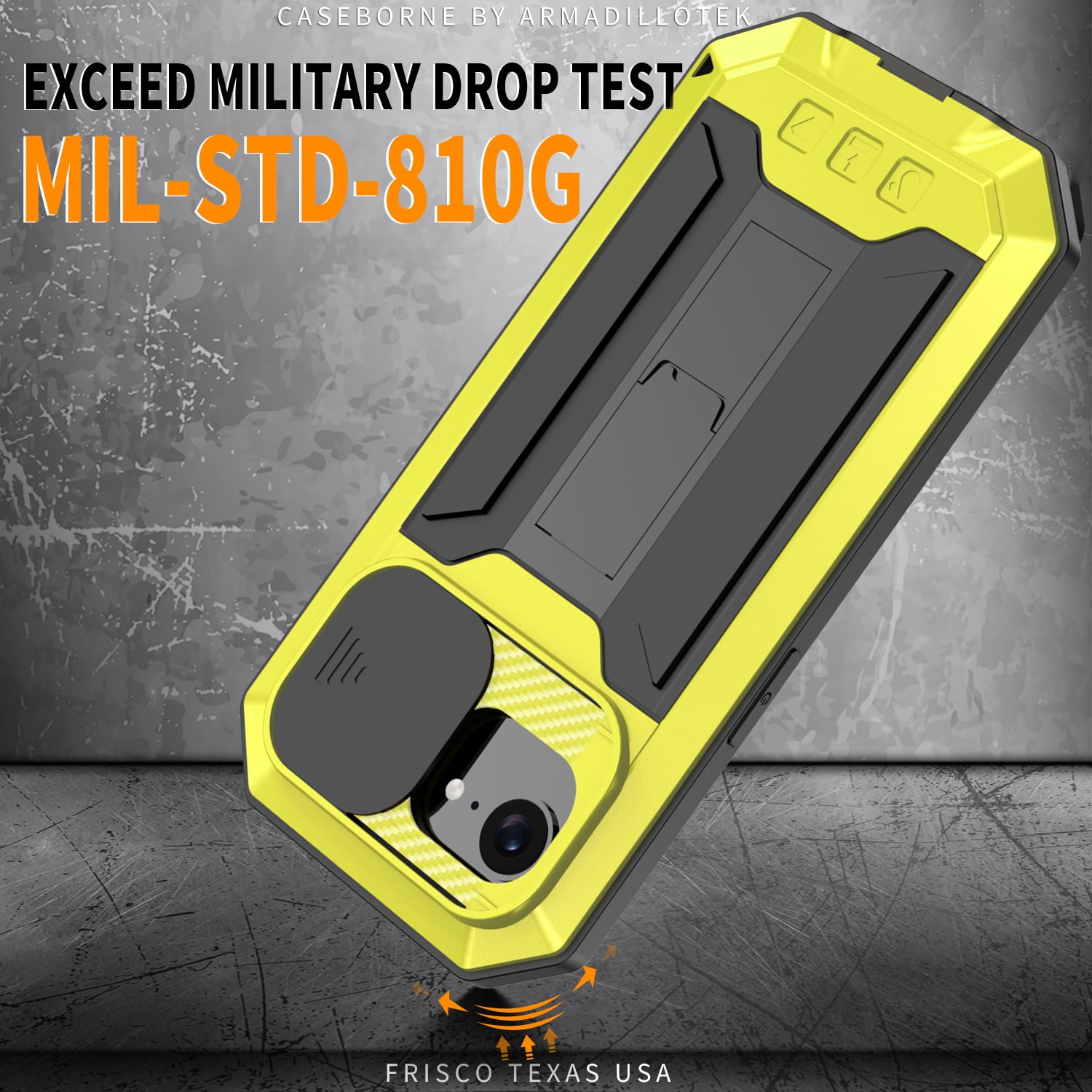 Dteck for iPhone 16E Case with Camera Cover Sliding, Heavy Duty Protection Rugged Screw Full Body Military Grade Metal Rubber with Stand Hard Built in Screen Protector for iPhone 16e 2025,Yellow