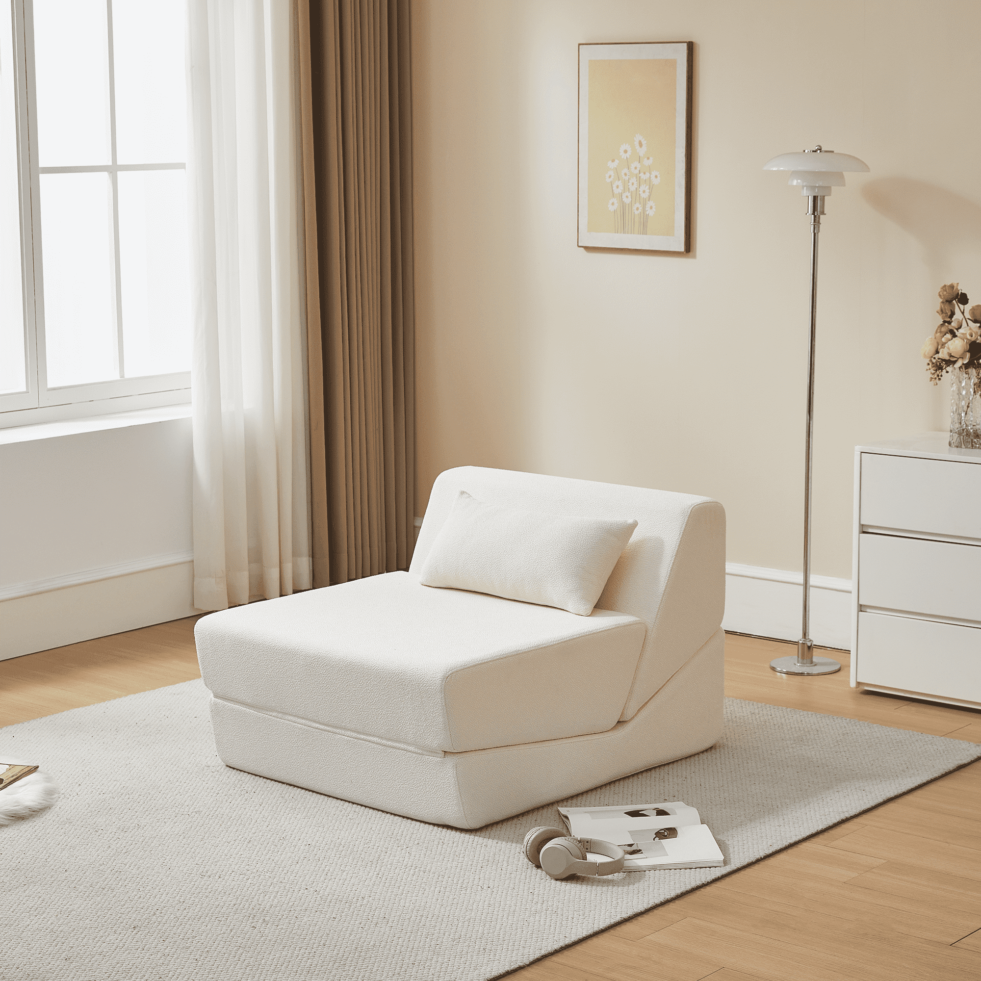 MAYEERTY Convertible Sofa Chair Alpaca Wool Fabric 2-in-1 Compressed Sofa Bed for Small Spaces