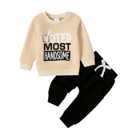 

MIPREWUY Baby Boy Fall Outfit Letter Print Long Sleeve Sweatshirt Elastic Waist Pants with 3D Bow 2 Piece Set