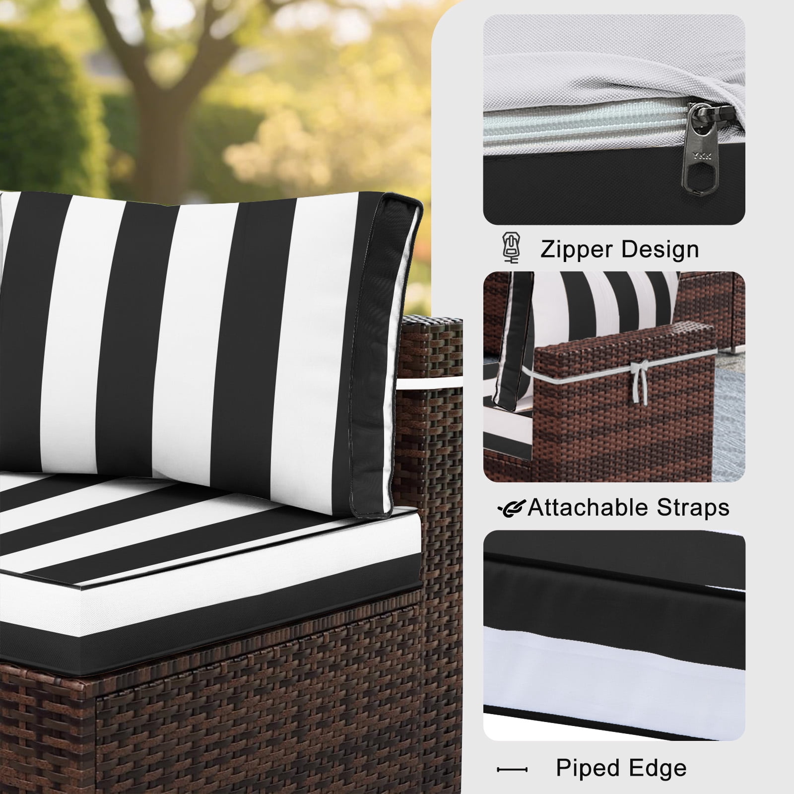 HONEY HOME 14 Piece Patio Sectional Cushions Relacement, 4" Outdoor Furniture Couch Cushion Fits 6-Seat Rattan Conversation Set, Waterproof, Fade-Resist