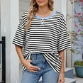 thumbnail image 2 of OSOLU Solid Color Striped Color Block Oversized T-Shirt Short Sleeve Tshirts Tee For Women Casual Summer Tee Tops Classic Women Tops Dressy Casual, 2 of 5