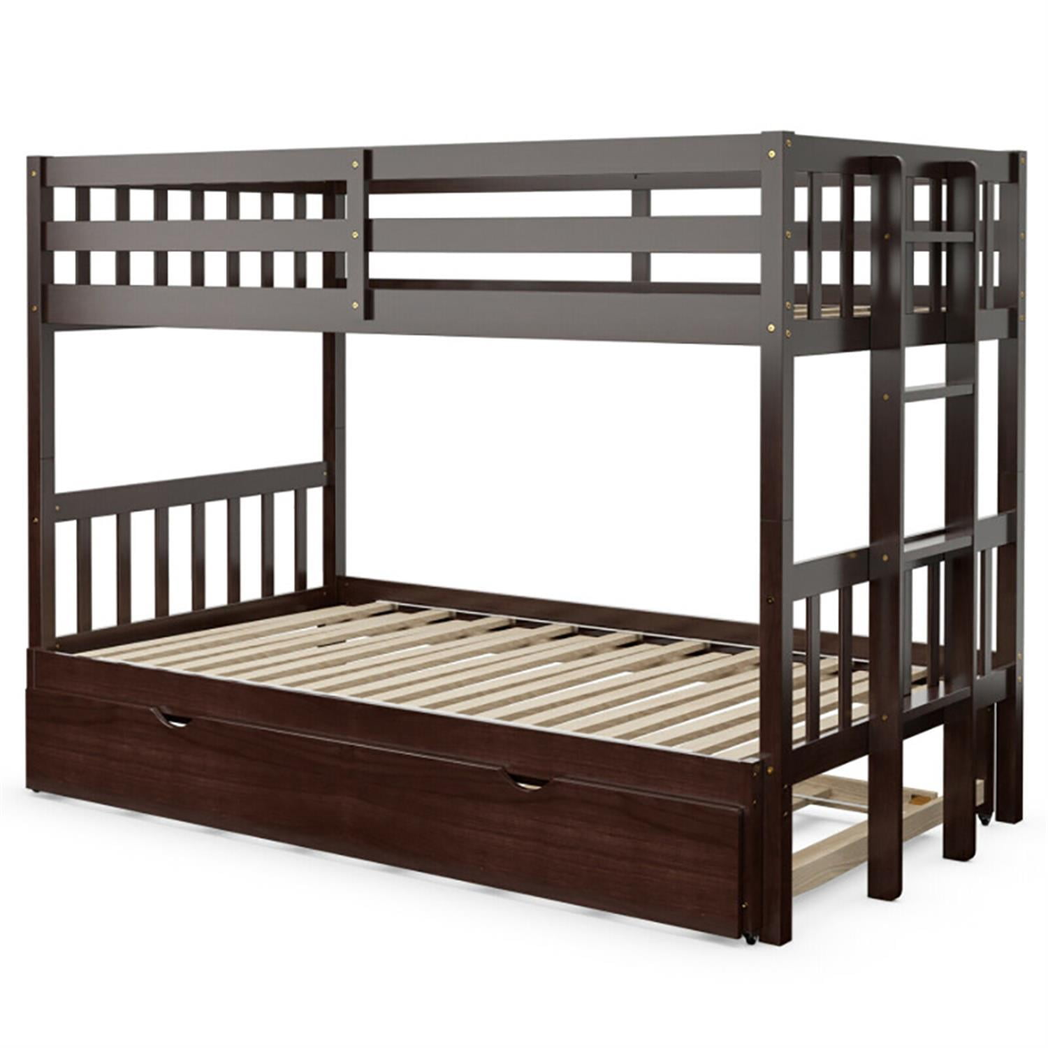 Demi Bonn Twin Pull-Out Bunk Beds with Ladder in the Steps and a Trundle, Bunk Bed Platform, Brown