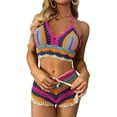 thumbnail image 1 of TRKIYQC Mujeres Sexy Beach Coverups Summer 2 piezas Outfit Crochet Crop Halter Tank Top Bralette Knit Bra Boho Cami y Shorts Set TRKIYQC perder, 1 of 9