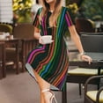 thumbnail image 3 of Naloa Colorful Stripes Print Womens Summer A-Line Dress with Pockets,Short Sleeve Dresses,Flowy Beach Swing Dress for Vacation Travel, 3 of 6
