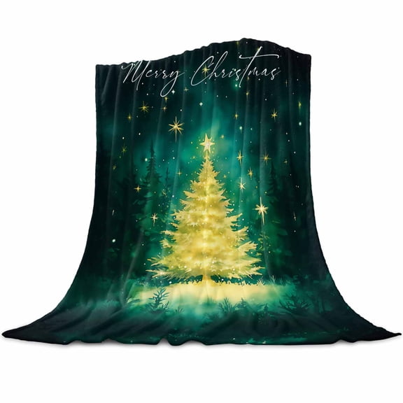Merry Christmas Flannel Blanket for Bed,Travel and Camping, Night Shining Star Xmas Tree Super Soft Cozy Blanket for All Seasons 40"x50"