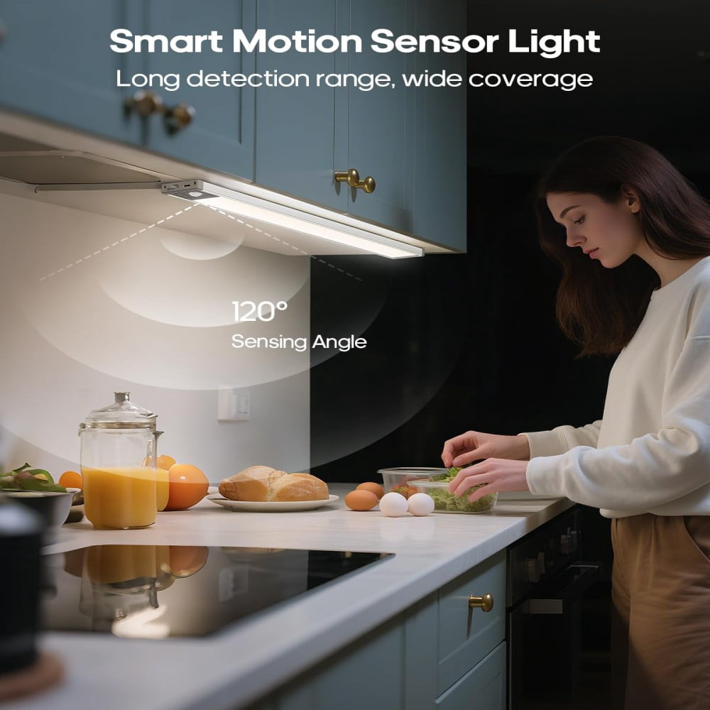 Goodea 17.5Inch Under Cabinet Lighting, 4500mAh Rechargeable Battery Motion Sensor Light Indoor, Wireless Under Cabinet Lights for Kitchen, Closet, 4 PACK