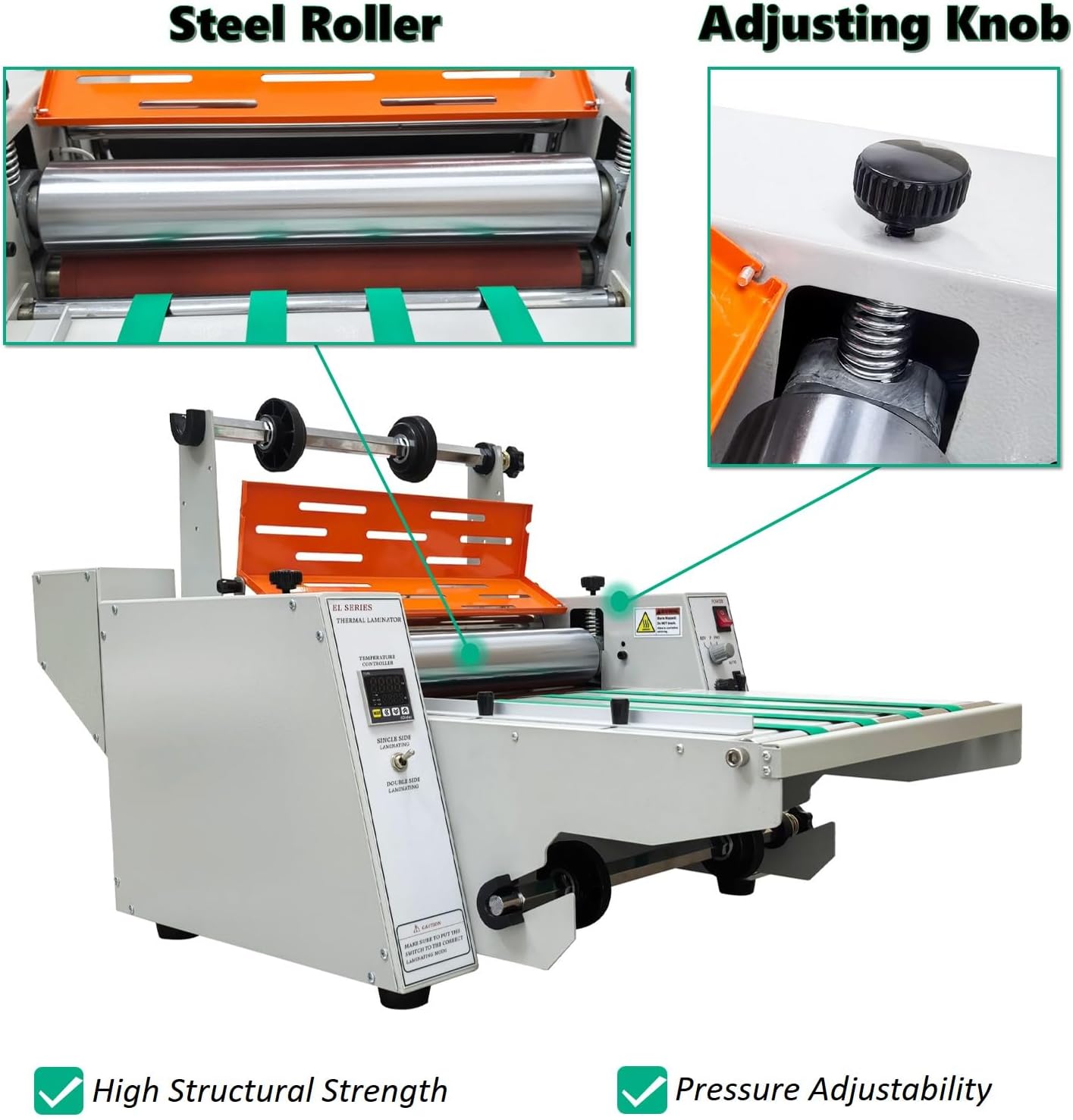 13"/350mm Electric Steel Roller Thermal Laminator Cold Laminating Machine Adjustable Speed 70-130°C