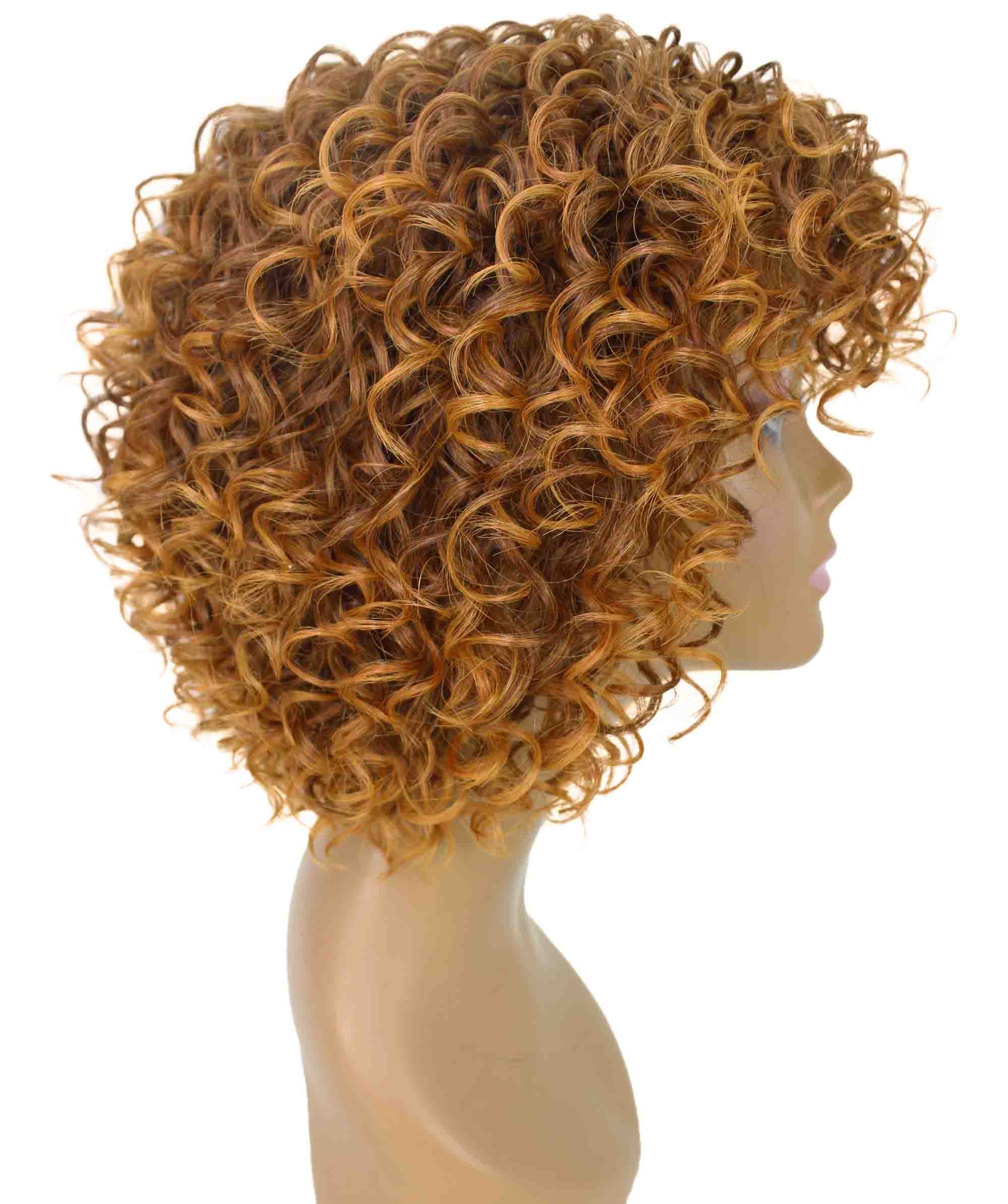 LUXLUXE Gabrielle Curly Pixie 11.5 in Long Full Wig No Lace Wig, Heat Resistant Fibers, Brown to Copper Highlights
