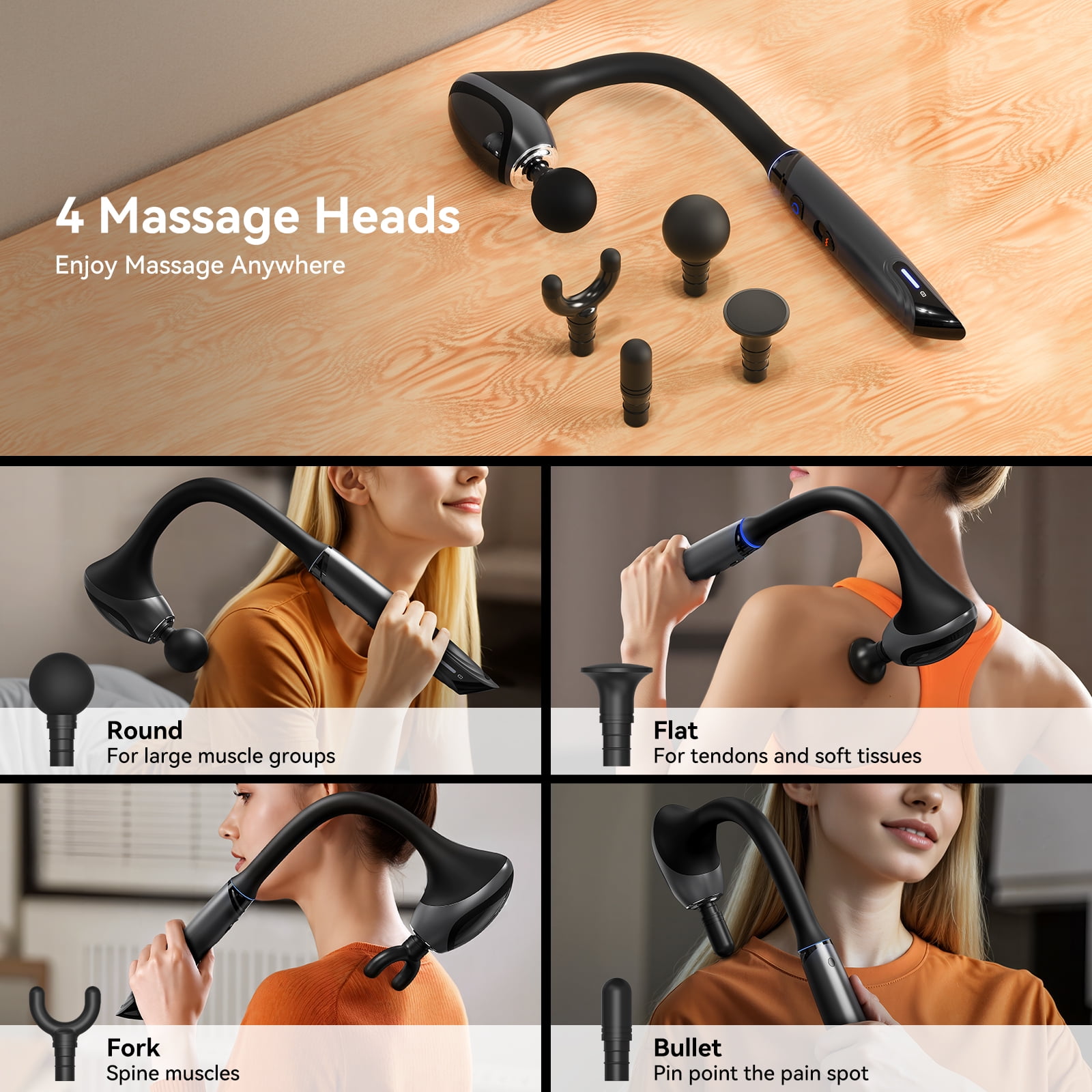 7-Shaped Back Massage Gun, Detachable Percussion Massager for Self Care, Professional Quiet Electric, Fitness Recovery Gift Set
