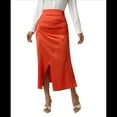 thumbnail image 2 of Falda de Satén de Seda con Cintura Alta y Cremallera para Mujer. Color Naranja M, 2 of 7