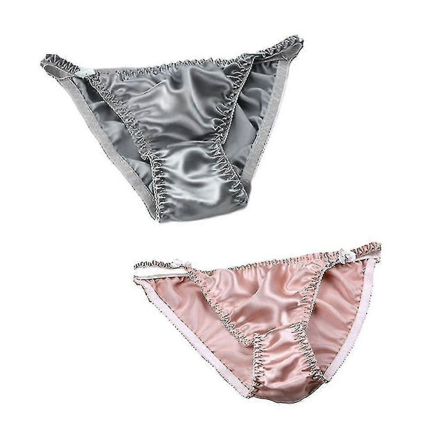 2pcs Silk Briefs Women's Thongs Mulberry Silk High Elastic Belts Sexy Bikinis