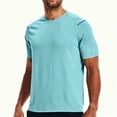 thumbnail image 1 of Floleo T-shirt à Manches Courtes pour Hommes, Couleur Unie, Col Rond, Performance Active, Respirant, Séchage Rapide, Réfléchissant, Course, Escalade, Entraînement en Plein Air, Confortable (Bleu Clair, 2TG), 1 of 8