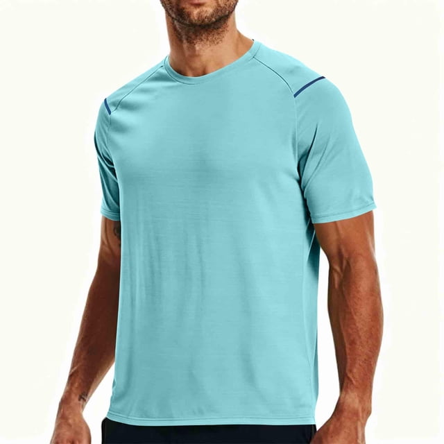 Floleo T-shirt à Manches Courtes pour Hommes, Couleur Unie, Col Rond, Performance Active, Respirant, Séchage Rapide, Réfléchissant, Course, Escalade, Entraînement en Plein Air, Confortable (Bleu Clair, 2TG)