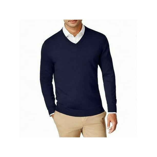ALFANI Mens Navy V Neck Classic Fit Cotton Blend Pullover Sweater XL ...