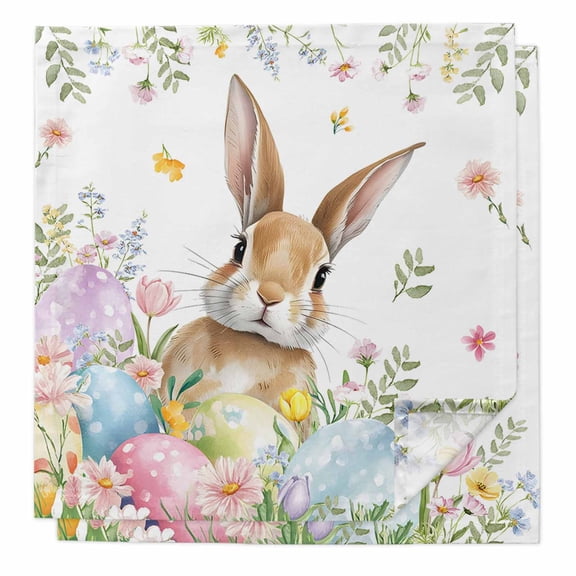 Easter Cloth Napkins, Spring Rabbit Colorful Eggs Budding Florals Leaf Washable and Reusable Dinner Napkins Set of 2, Table Napkin for Kitchen Party Birthday Wedding Hotel Housewarming 20"x20"