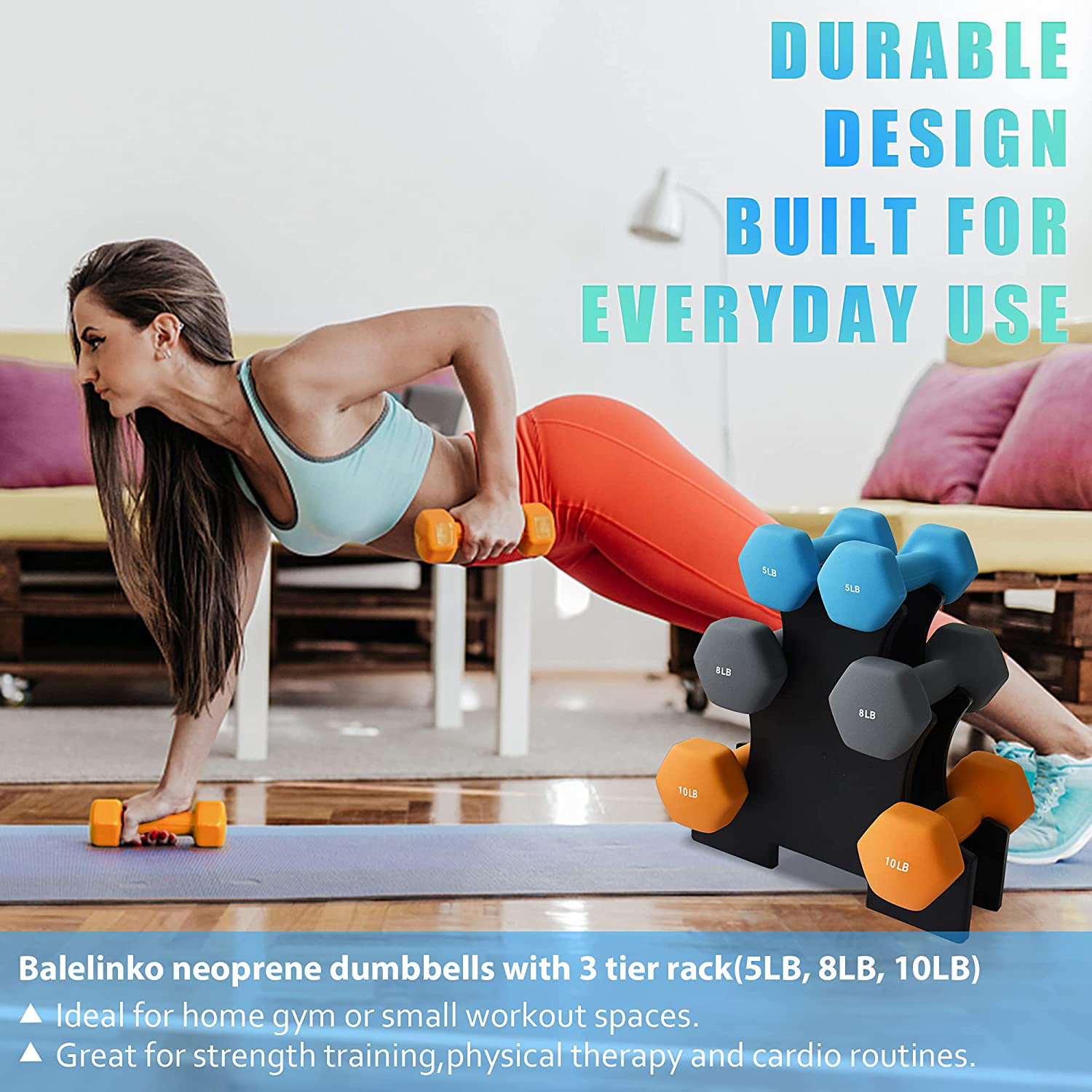 Balelinko Hand Weights Neoprene Coated Hex Dumbbell Set with Rack Stand Exercise & Fitness Dumbbell for Home Gym Equipment Workouts Strength Training