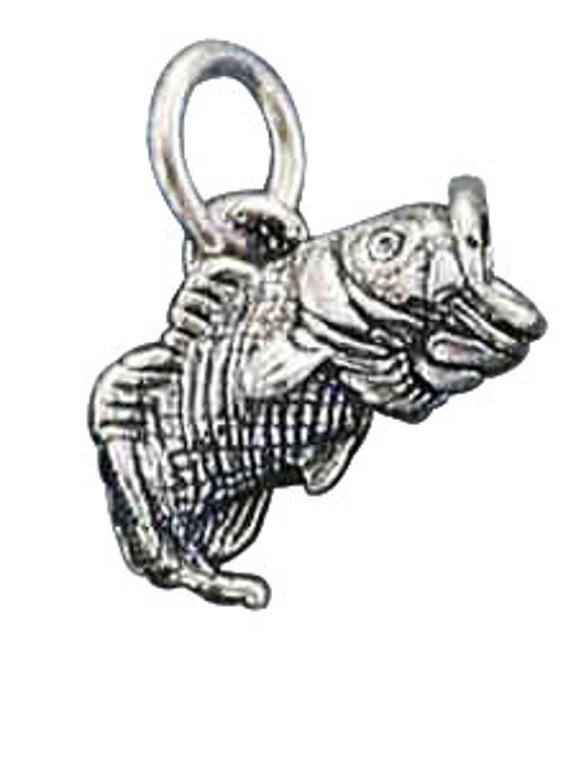 Sterling Silver 16" .8mm Box Chain 3D Big Mouth Bass Fish Pendant Necklace