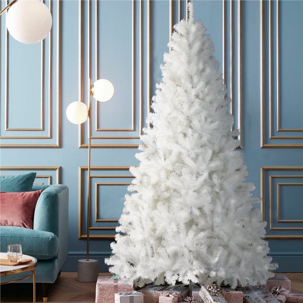 Alden Design White Hinged Spruce Artificial Christmas Tree, with Foldable Stand 7.5'