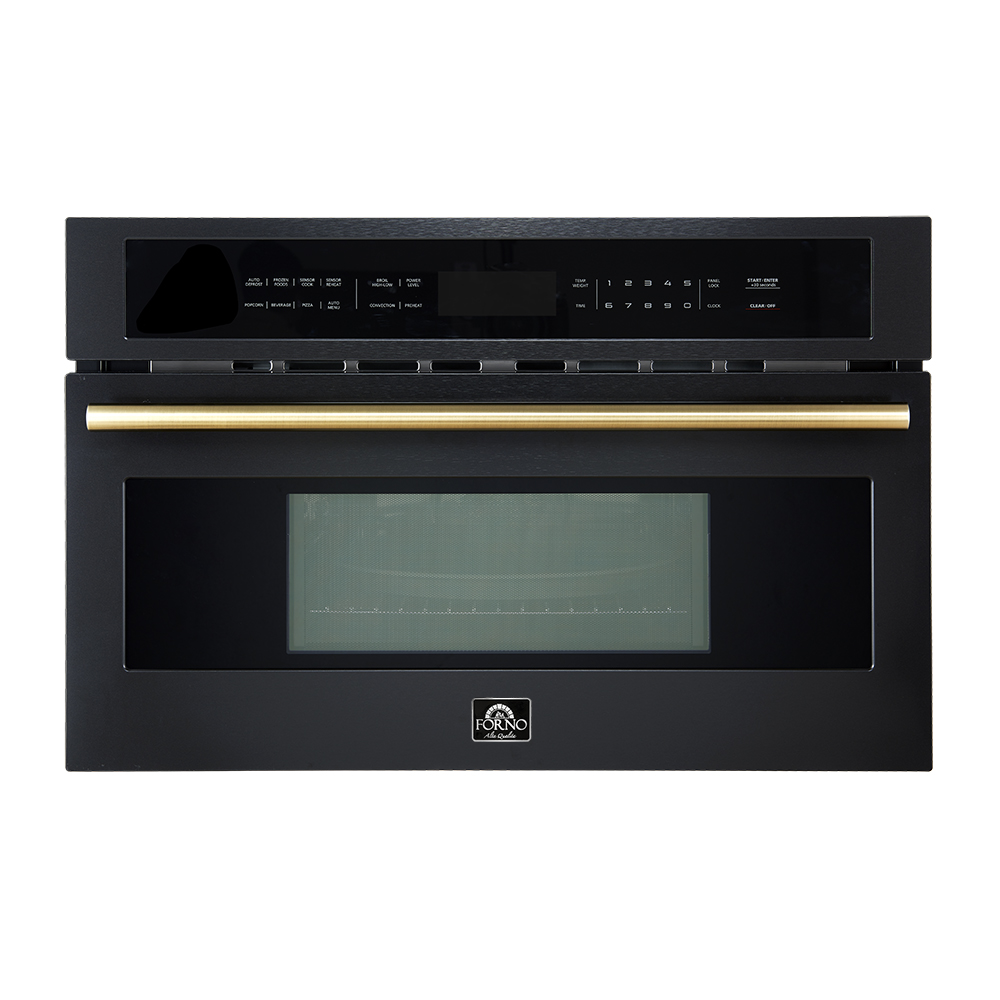 Forno Oliena Espresso Black 30-Inch Built-In Microwave and Convection Oven Combo, 1.6 cu.ft, 1750W Convection, 1000W Microwave, Stainless Steel Interior, Glass Touch Controls, Sensor Cooking
