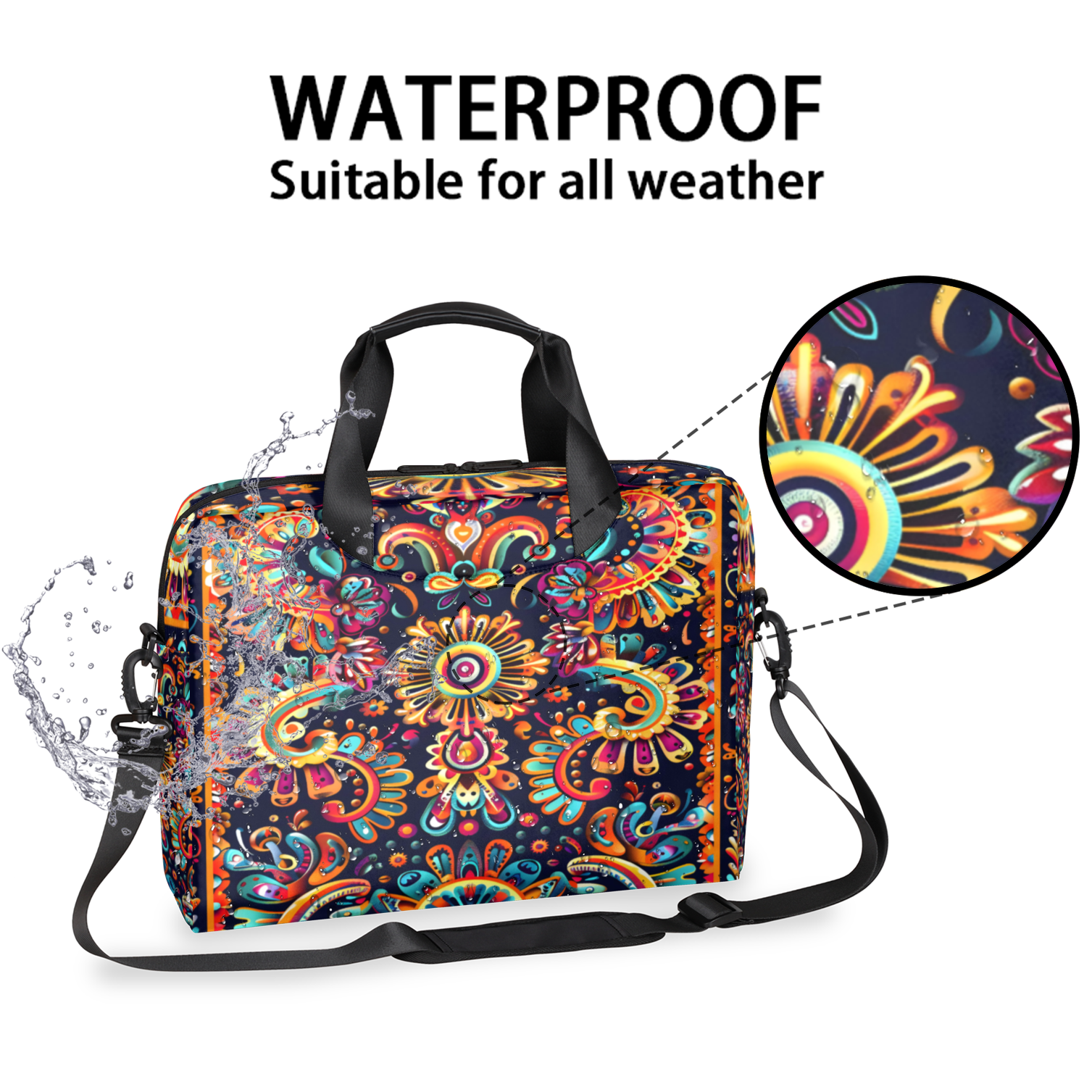 Herdesigns Mexica Flower Floral Laptop Bag for Women Men, Computer Case Briefcase Messenger Bags, 15-15.6 inch Laptop Sleeve Shoulder Bag