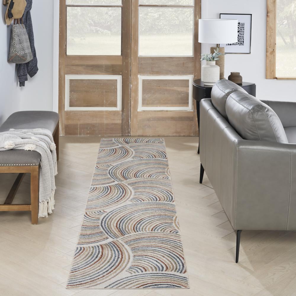 Nourison Astra Machine Washable Abstract Ivory/Multi 2'2" x 10' Kids Area Rug (2x10)
