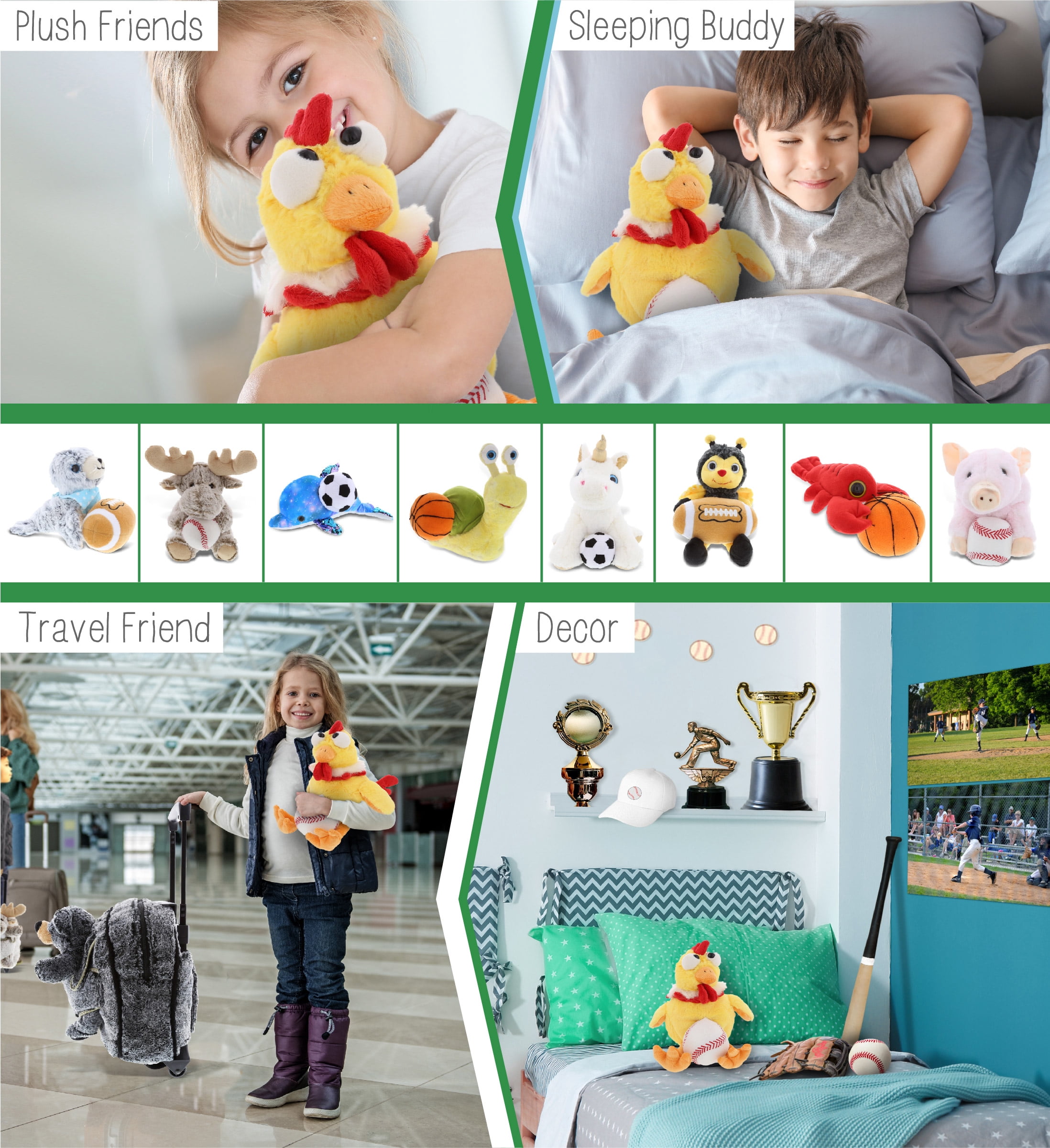 DolliBu Yellow Rooster Stuffed Animal with Baseball Plush - Soft Huggable Rooster, Adorable Playtime Plush Toy, Cute Farm Animal Gift, Baseball Plush Animal Toy for Kids, Adults - 10.5 Inch