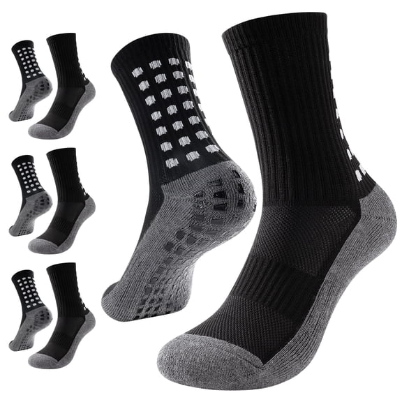 PULIOU Kids Grip Soccer Socks 3-Pack | Cushioned Moisture-Wicking Grip Socks for Active Boys & Girls Ages 5-14, Ideal for Soccer, Football & Daily Sports