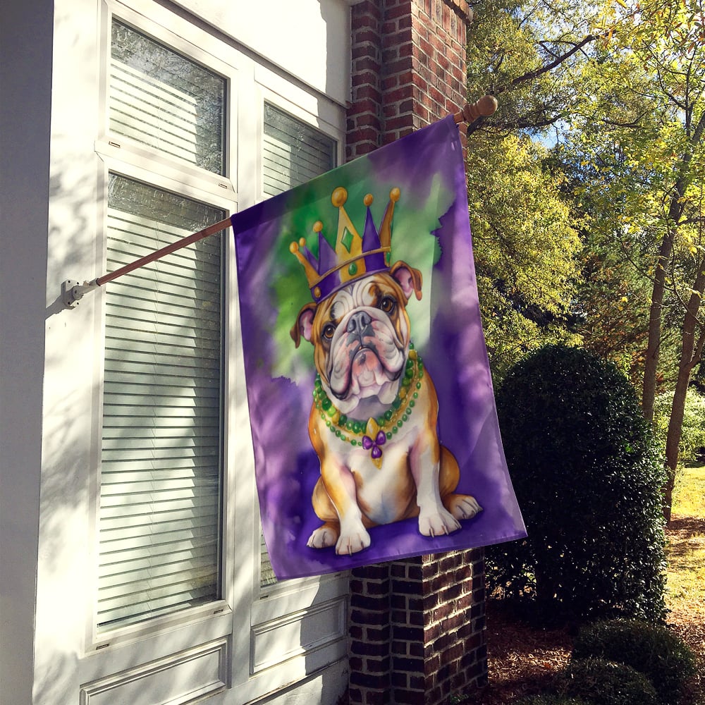 English Bulldog King of Mardi Gras House Flag 28 in x 40 in