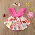 thumbnail image 5 of kpoplk Girls' Dresses Baby Kids Girl's Outfits Sleeveless Romper Donut Print V Neck Bodysuit Dress+Bowknot Baby Girl Dresses(Hot Pink,6-12 M), 5 of 5