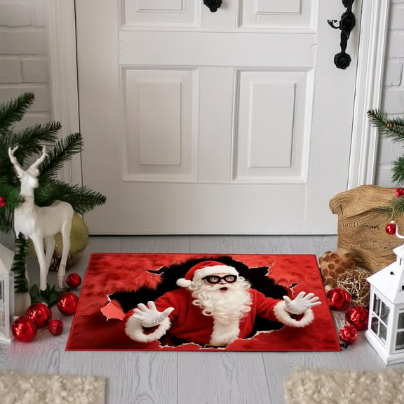 Antqov Christmas Door Mat, 16x24" Non-Slip Front Doormat Winter Seasonally Floor Mat Christmas Decorative Low Profile Entrance Rug for Home, Office Supplies Gifts