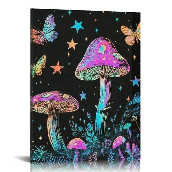 ZFLMY Mushroom Stars Butterfly Print Canvas Wall Art Home Decor 12x16in