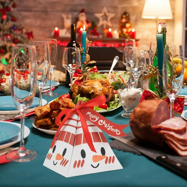 Decoraciones navideñas, adornos navideños, regalos navideños, caja de regalo navideña, triángulos, caja de papel para dulces, cara grande de Papá Noel, caja de dulces, triángulos, cajas de dulces