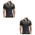 thumbnail image 1 of Qarigey Camisa de mezclilla de verano para hombre, pantalones vaqueros elásticos suaves y delgados, cierre de botón de manga corta, camiseta Gris claro SG 2Conjunto, 1 of 6