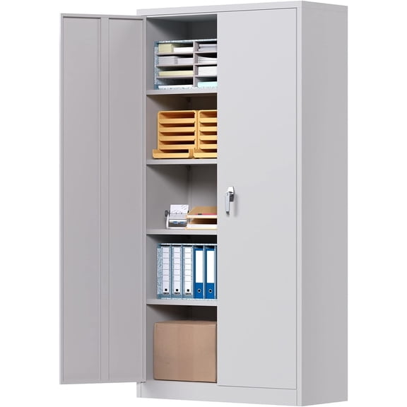 AOBABO Metal Storage Cabinet With Doors, 72 Inches Lockable Steel Storage Cabinet for Office, Home,Garage Storage Cabinet with Adjustable Shelves,Gray,Assembly required