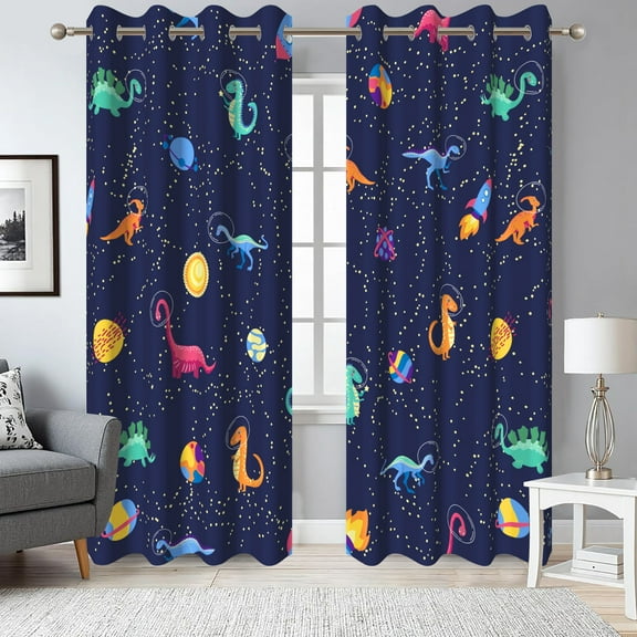 Cartoon Dinosaur Blackout Curtains,Blue Curtains for Boys Bedroom Grommet Window Drapes,52x84 Inch,2 Panels