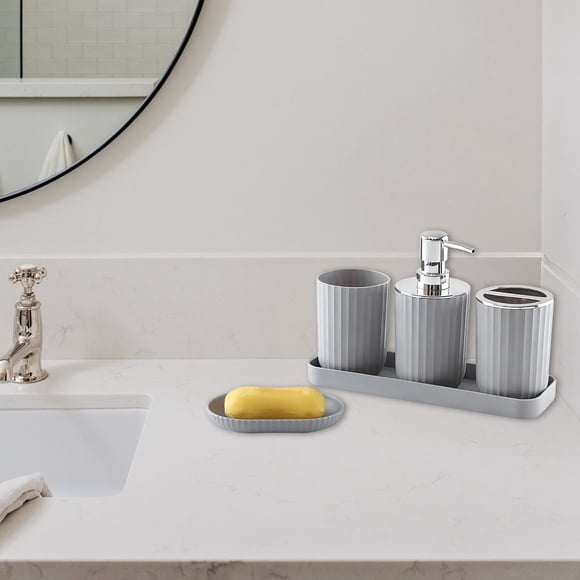 Dvkptbk Plastic Five Piece Toiletries Set Bathroom Five-Piece Set for Washing and Grooming Toothbrush Cup Organizer Hotel Bathroom Tray Set Bathroom Other Bathroom Accessories
