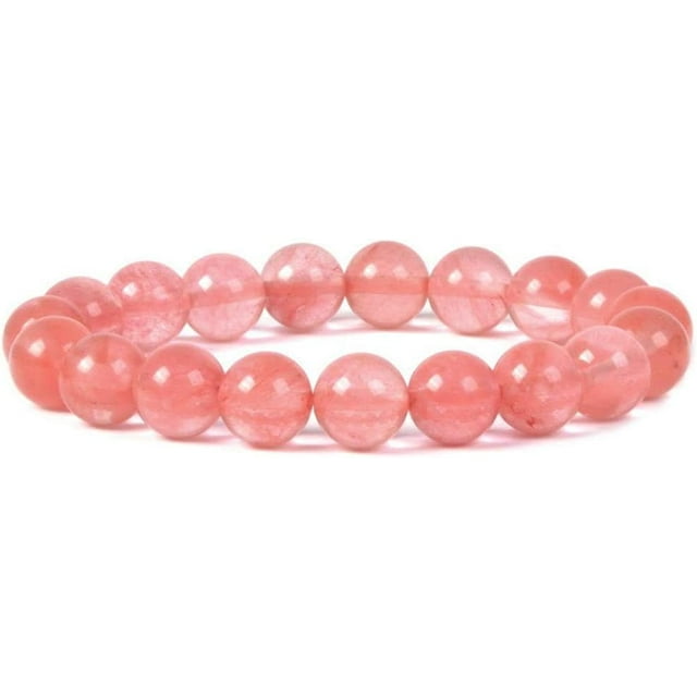 Angelstones Bracelet Extensible en Quartz Synthétique Cerise 10mm Perles Rondes 7 Pouces Unisexe