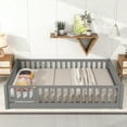 thumbnail image 2 of Full Size Floor Bed for Kids, Wood Platform Bed with Fence and Door, Montessori Bed Frame with Slats Support, Playhouse Bed with Door Design, for Toddler, Boys,Girls,No Box Spring Needed,Grey, 2 of 9