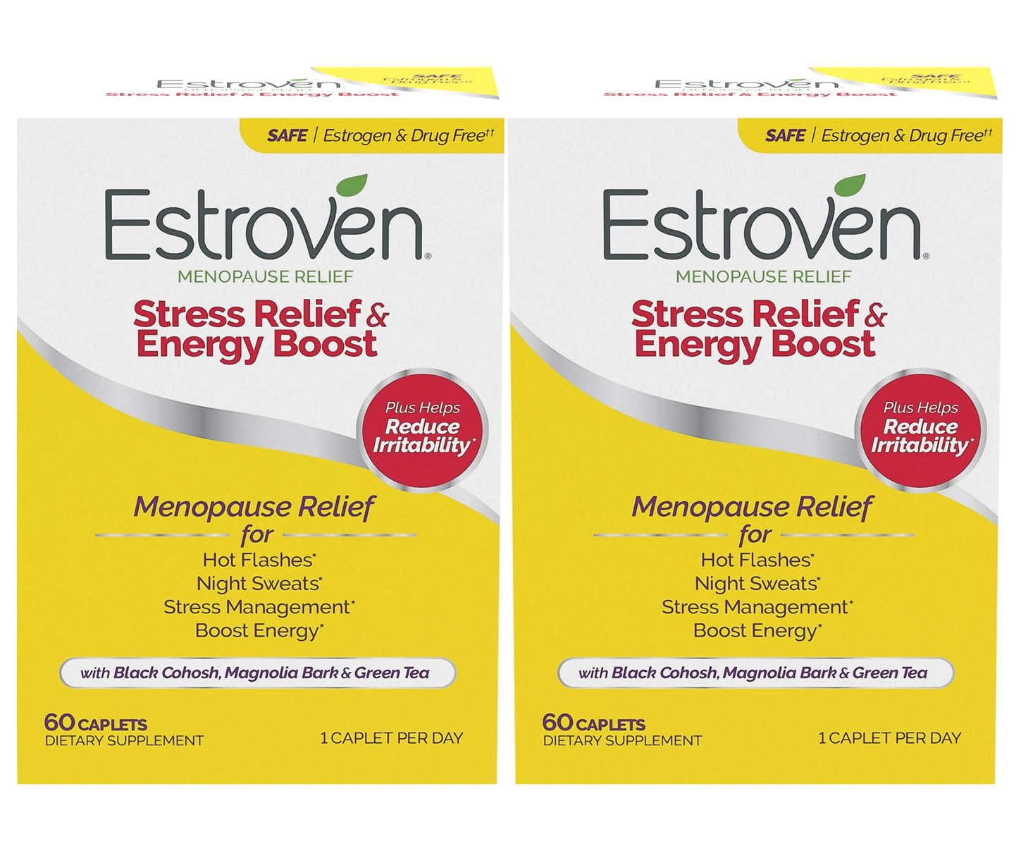 2 Pack Estroven Maximum Strength Menopause Relief + Stress, 60