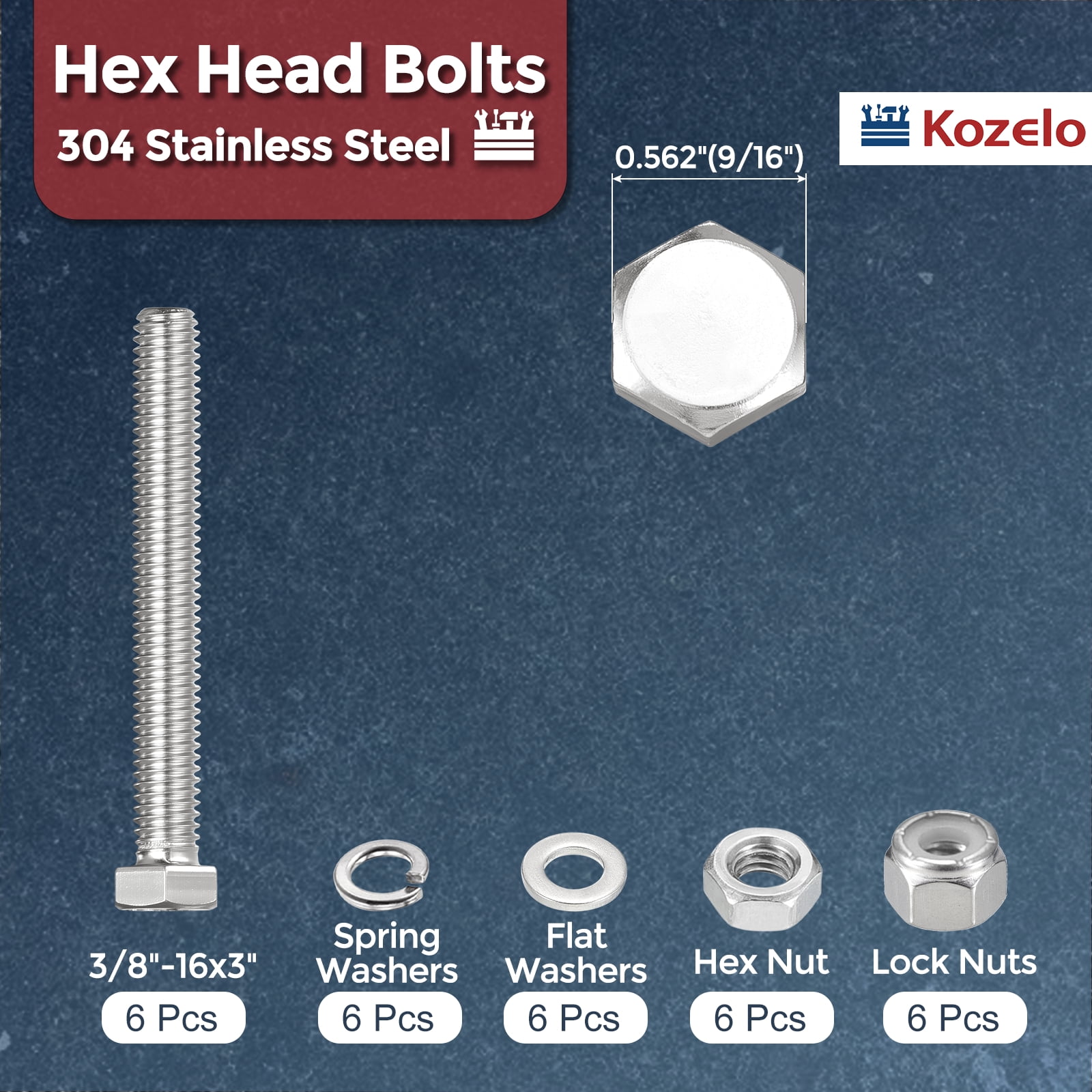 30 Pcs Hex Head Screws Lock Nuts Kit - 304 Stainless Steel, Hex Tap Bolt Assortment