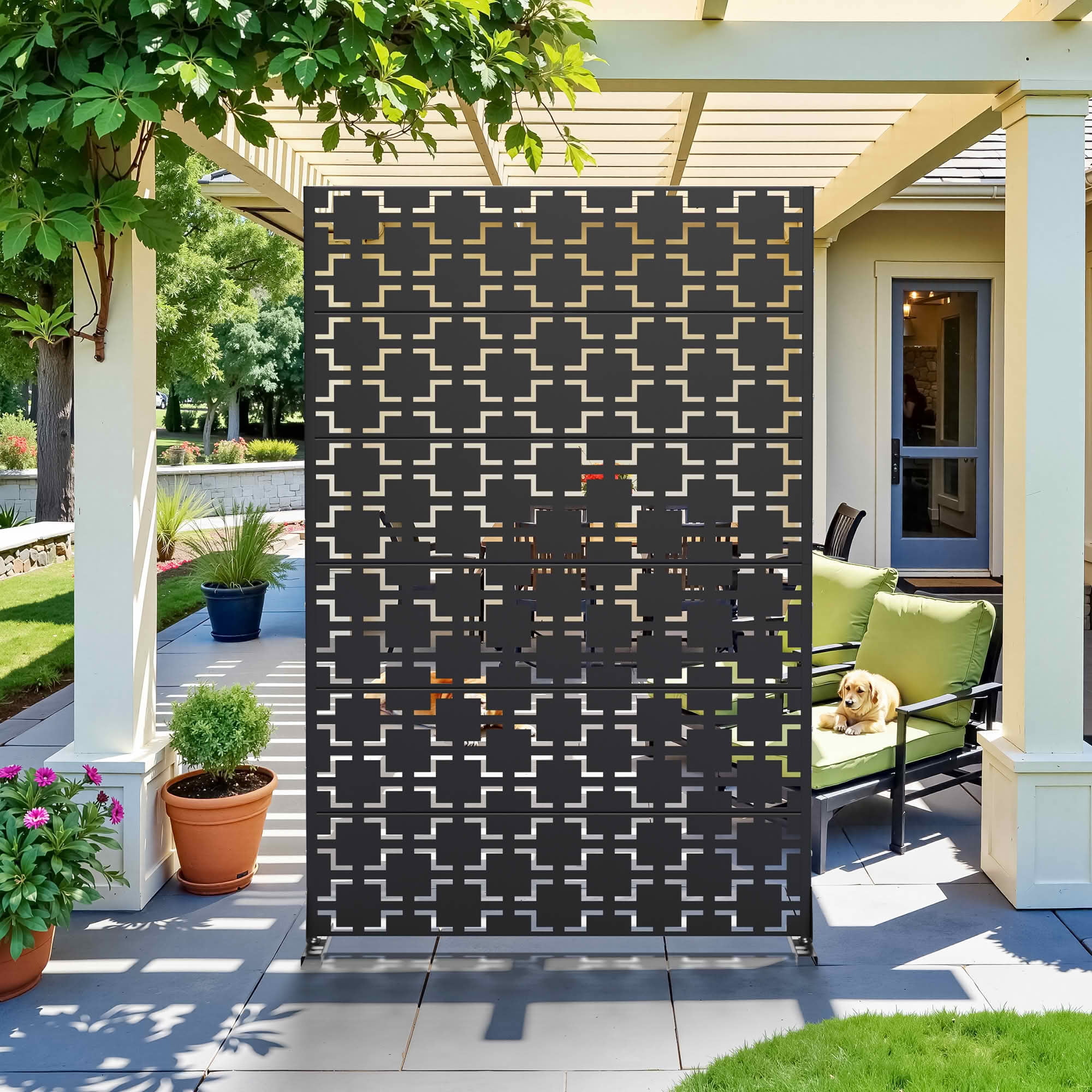 MAYEERTY 72x47x16 Inch Black Galvanized Steel Privacy Screen, 6 Piece Double Sided Set for Outdoor Garden