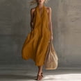 thumbnail image 2 of Tqcoqu Linen Dress Women,Cotton Halter V Neck Maxi Dresses Casual Sleeveless Flowy Long Dress,Summer Beach Vacation Sundress,Orange Women's XS-XXL, 2 of 5