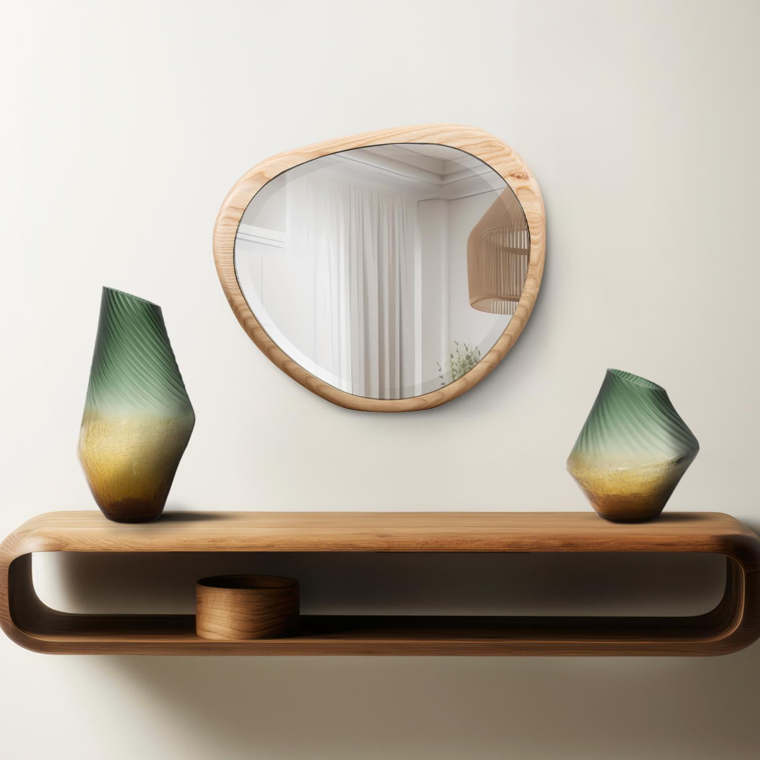 Tyler Dillon Asymmetrical Bleached Oak Wood Framed Wall Mirror - 14"W x 16"H