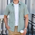 thumbnail image 3 of Mens Button Down Short Sleeve Shirts Green Plaid Shirts for Men Dress Shirt Oxford Collar with Pocket XL, 3 of 9