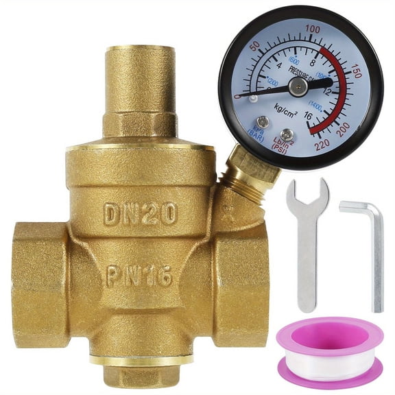3/4inch DN20 Brass Water Pressure Regulator Valve Water Pressure Reducer Regulator Adjustable Relief Valve Gauge
