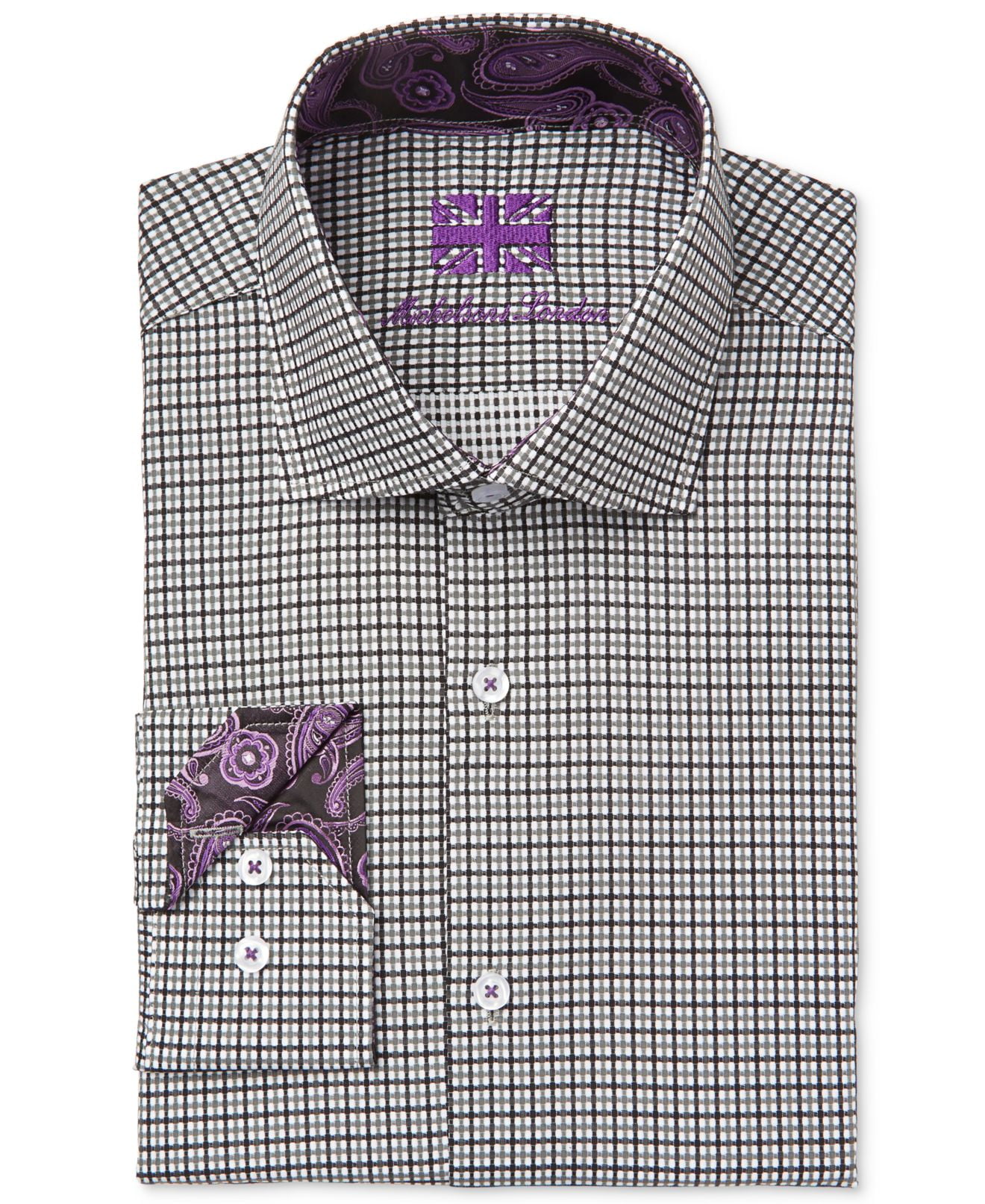 Michelsons London Mens Slim Fit Long Sleeves Button-Down Shirt Multi M